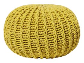 Pouf Ottoman Yellow Knitted Cotton EPS Beads Filling Round Small Footstool 50 x 35 cm 