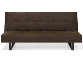 Sofa Bed Brown Faux Leather Modern Living Room Convertible 3 Seater Armless Minimalistic Design 
