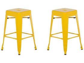 Set of 2 Bar Stools Yellow Metal 60 cm Stackable Counter Height Industrial 