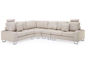Corner Sofa Beige Fabric Upholstery Right Hand Orientation with Adjustable Headrests 