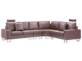 Corner Sofa Brown Leather Upholstery Left Hand Orientation with Adjustable Headrests 