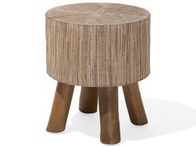 Side Table Light Wood Teak with Water Hyacinth Top 35 cm Round Footstool Rustic Raw Style 