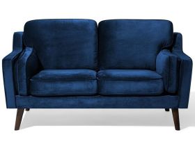 Sofa Blue 2 Seater Velvet Wooden Legs Classic 