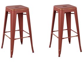 Set of 2 Bar Stools Red with Gold Metal 76 cm Stackable Counter Height Industrial 
