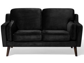 Sofa Black 2 Seater Velvet Wooden Legs Classic 