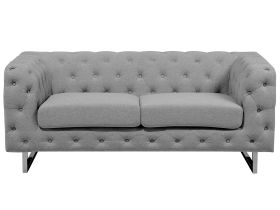 2 Seater Chesterfield Sofa Light Grey Button Tufted 