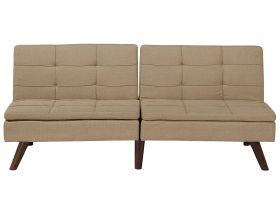 Sofa Bed Light Brown 3-Seater Quilted Upholstery Click Clack Split Back Metal Legs 