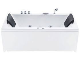 Bath White Acrylic 183 x 90 cm Left Hand Massage Jets Headrest LED Lights 