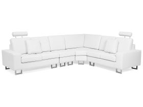 Corner Sofa White Leather Upholstery Left Hand Orientation with Adjustable Headrests 