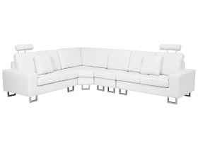 Corner Sofa White Leather Upholstery Right Hand Orientation with Adjustable Headrests 