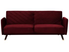 Sofa Bed Dark Red Velvet Fabric Modern Living Room 3 Seater Wooden Legs Track Arm 