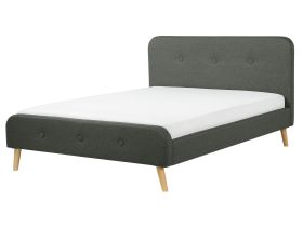 Slatted Bed Frame Dark Grey Polyester Fabric Upholstered Wooden Legs 5ft3 EU King Size Modern Design 