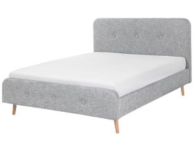 Slatted Bed Frame Light Grey Polyester Fabric Upholstered Wooden Legs 6ft EU Super King Size Modern Design 
