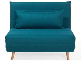 Small Sofa Bed Blue Fabric 1 Seater Fold-Out Sleeper Armless Scandinavian 