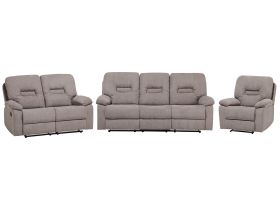 Living Room Set 3 Seater 2 Seater Armchair Taupe Beige Recliner Manually Adjustable Back and Footrest 