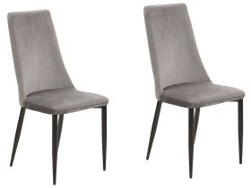 Set of 2 Dining Chairs Grey Velvet Upholstered Seat High Back 