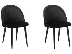 Set of 2 Dining Chairs Black Velvet Fabric Modern Retro Design Black Slanted Legs 