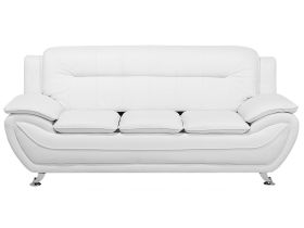 3 Seater Sofa White Faux Leather Pillow Top Arms Modern 