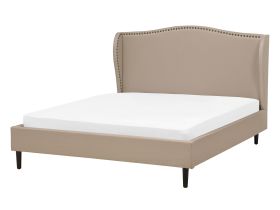 Bed Frame Beige Fabric Upholstery EU Double Size Traditional 