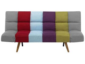 Sofa Bed Multicolour Patchwork Fabric Upholstered 3 Seater Reclining Backrest Square Quilted 