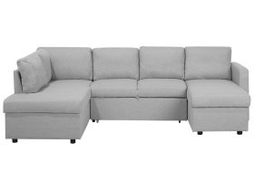 Corner Sofa Bed Light Grey Fabric Modern Living Room U-Shaped 5 Seater with Storage Chaise Lounges 