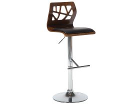 Bar Stool Dark Wood with Black Faux Leather Seat Footstool Swivel Gas Lift Adjustable Height Modern 