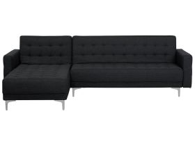 Corner Sofa Bed Graphite Grey Tufted Fabric Modern L-Shaped Modular 4 Seater Right Hand Chaise Longue 
