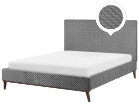 EU Super King Size Bed Grey Fabric 6ft Upholstered Frame Honeycomb Quilted 