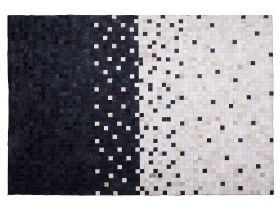 Area Rug Carpet Black and Beige Cowhide Leather Patchwork Pattern Rectangular 140 x 200 cm 