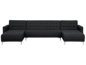 Corner Sofa Bed Graphite Grey Tufted Fabric Modern U-Shaped Modular 5 Seater with Chaise Lounges 
