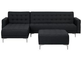 Corner Sofa Bed Graphite Grey Tufted Fabric Modern L-Shaped Modular 4 Seater with Ottoman Right Hand Chaise Longue 