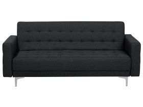 Sofa Bed Graphite Grey Tufted Fabric Modern Living Room Modular 3 Seater Silver Legs Track Arm 