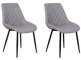 Set of 2 Dining Chairs Grey Faux Leather Quilted Upholstery Kitchen 