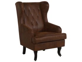 Wingback Chair Brown Upholstered Black Legs Scandinavian Style 