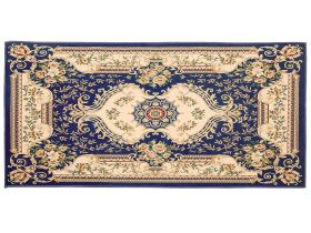 Area Rug Carpet Blue White Polyester Fabric Floral Victorian Pattern Rubber Coated Bottom 80 x 150 cm 