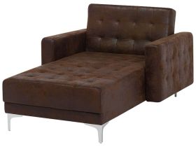 Chaise Lounge Brown Faux Leather Tufted Modern Living Room Reclining Day Bed Silver Legs Track Arms 
