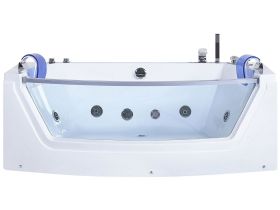 Modern Design Rectangular Acrylic Aluminium Tempered Glass Stainless Steel Hot Bath Tub with LED - White