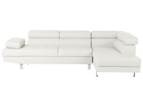 Corner Sofa White Faux Leather L-shaped 5 Seater Adjustable Headrests and Armrests Modern Living Room Couch 