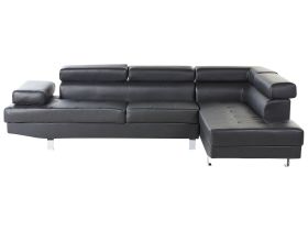 Corner Sofa Black Faux Leather L-shaped 5 Seater Adjustable Headrests and Armrests Modern Living Room Couch 