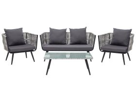 Garden Conversation Set Grey PE Rattan Outdoor 4 Seater with Coffee Table Cushions 