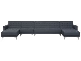 Corner Sofa Bed Dark Grey Tufted Fabric Modern U-Shaped Modular 6 Seater with Chaise Lounges 
