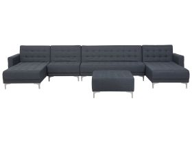 Corner Sofa Bed Dark Grey Tufted Fabric Modern U-Shaped Modular 6 Seater with Ottoman Chaise Lounges 