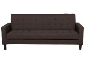Sofa Bed Brown Fabric 3 Seater Click Clack Quilted Upholstery 