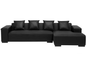 Corner Sofa Black Leather Modular Pieces Left Hand L-Shaped 