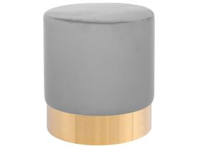 Footstool Grey Velvet Round Dressing Pouffe Glam Stool with Gold 
