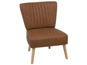 Armchair Golden Brown Faux Leather Armless Accent Chair Armless Vertical Tufting Wooden Legs 