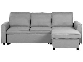 Corner Sofa Bed Grey Fabric Upholstered Left Hand Orientation with Storage Bed 