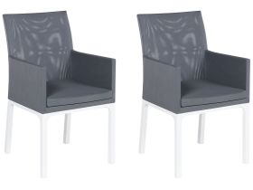 Set of 2 Garden Chairs Grey Textilene Upholstery Aluminium White Legs Quick Dry Foam 