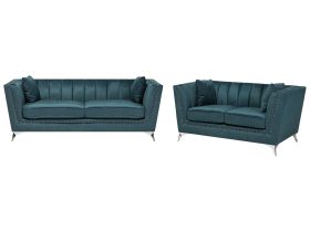 2 + 3 Seater Sofa Set Teal Blue Nail Head Trim Panel Tufting 