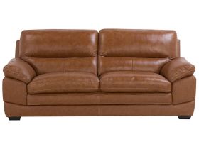 Sofa Brown Leather 3 Seater Extra Seating Space Upholstered Back Retro 